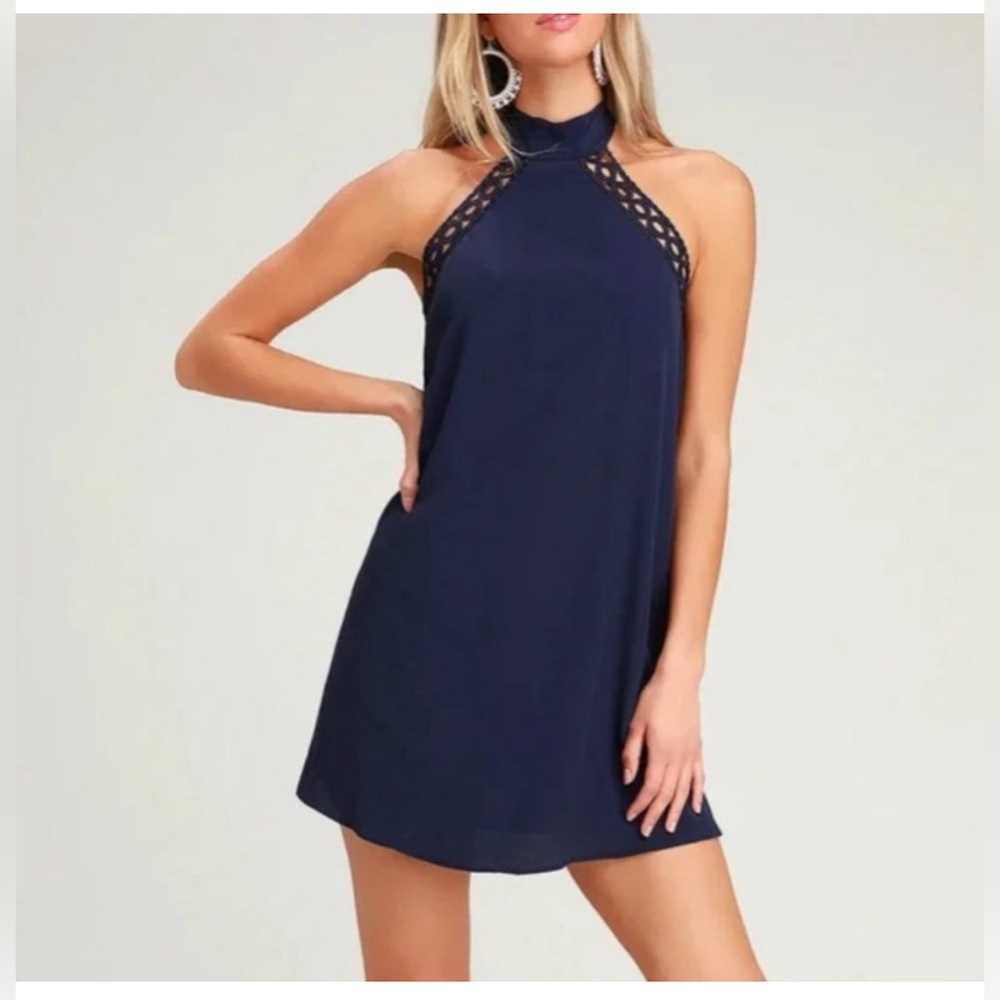 Lulus Navy Blue Halter Backless Swing Mini Dress